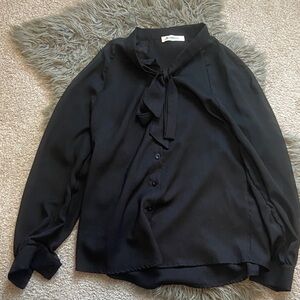 Chic Black Tie-Neck Blouse